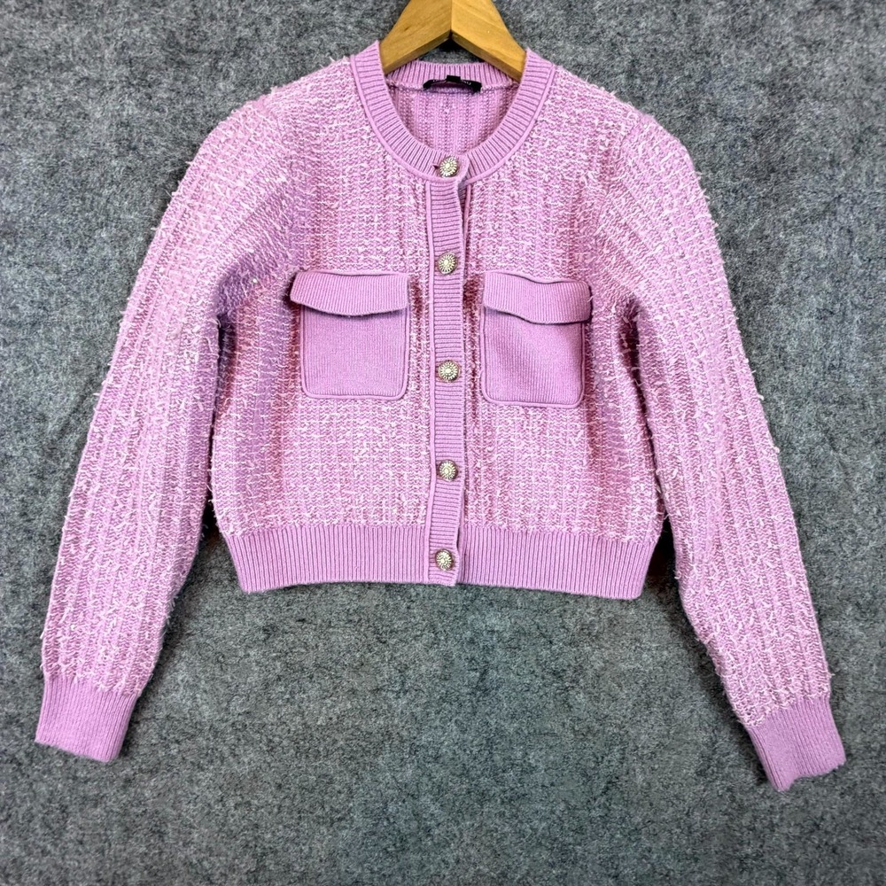 Dimple Hsu Cardigan Sweater Womens Large Purple Luxe Grandma Chic Old Money